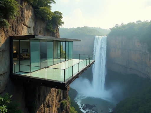 Exclusive glass observation platform overlooking Angel Falls with visitor experiencing the dramatic view