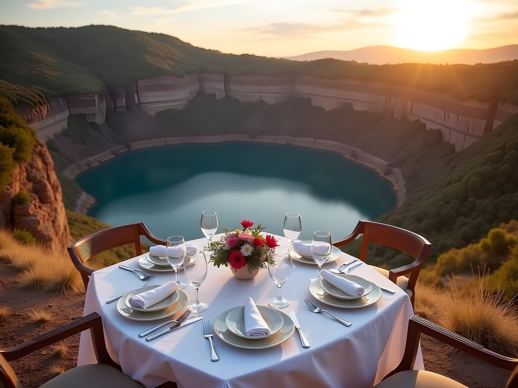 Exclusive cliffside dining setup overlooking Lake Tritriva in Madagascar