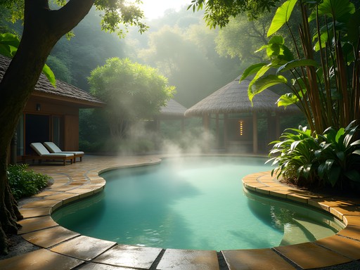 Luxury thermal pool surrounded by tropical rainforest in Arima Trinidad