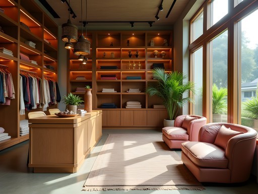 Elegant interior of luxury artisanal boutique in Bangalore displaying handcrafted Karnataka textiles and crafts
