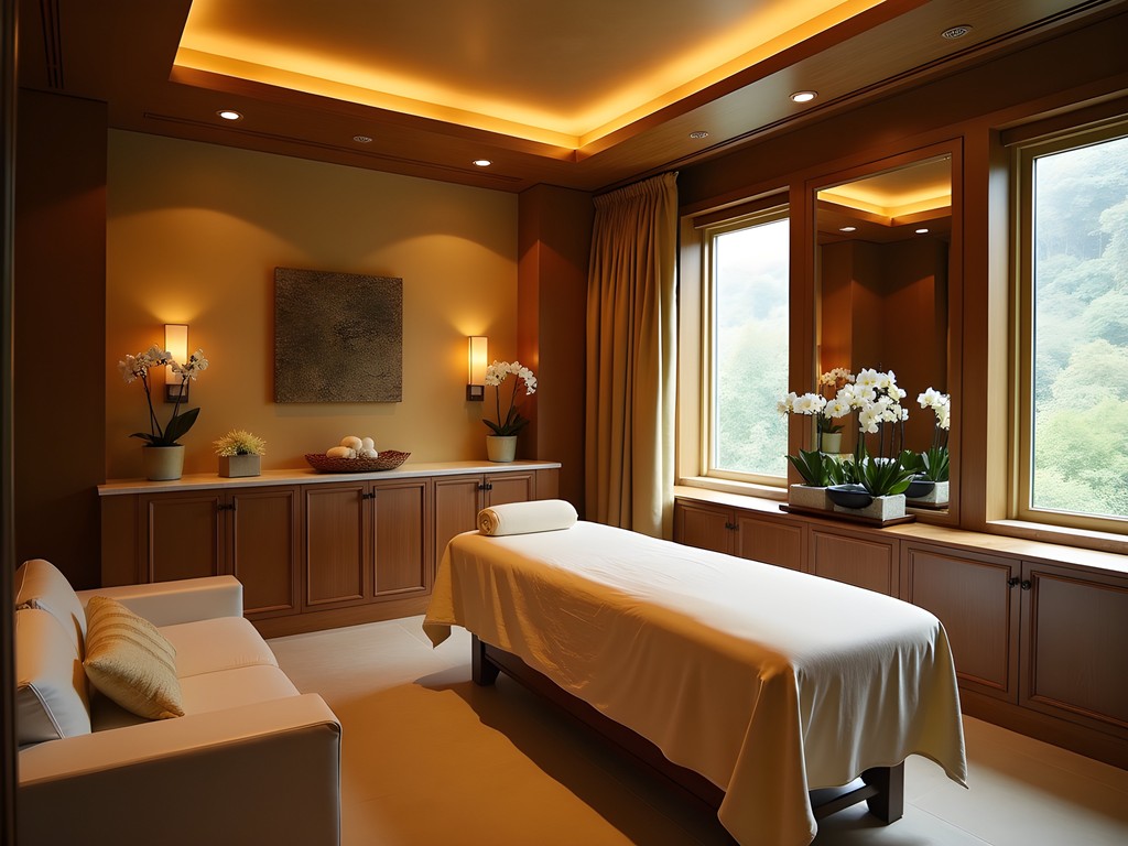 Elegant treatment room at The Oriental Spa featuring traditional Thai design elements with luxury appointments