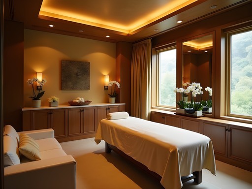 Elegant treatment room at The Oriental Spa featuring traditional Thai design elements with luxury appointments