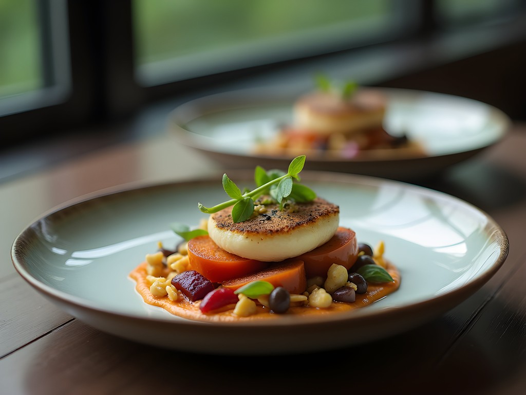 Meticulously plated dish at Sühring restaurant in Bangkok showing German culinary techniques with Thai influences