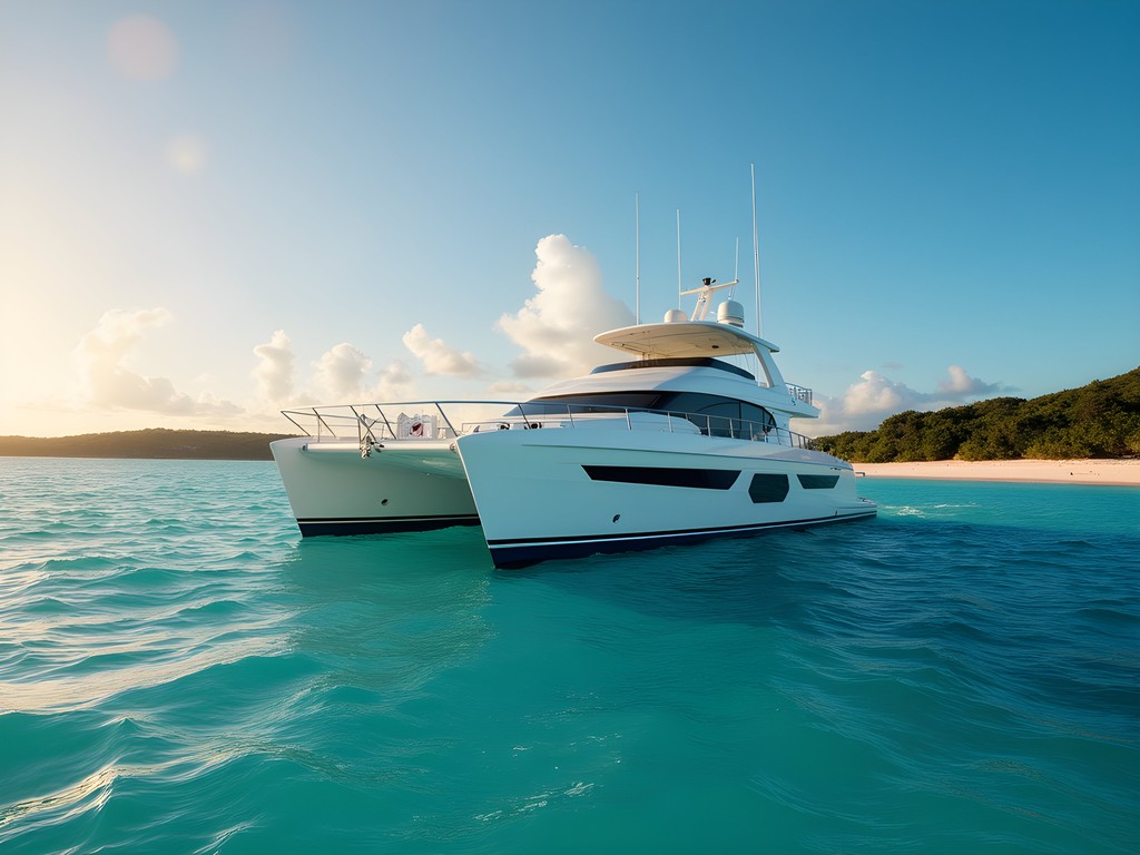 Private luxury catamaran sailing along Bermuda's coastline with pink sand beaches visible