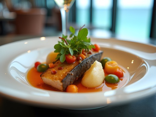 Elegantly plated seafood dish at Marcus' restaurant in Bermuda