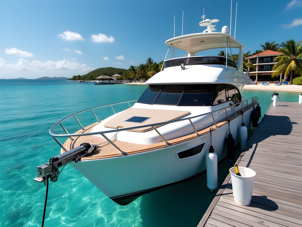 Luxury private dive boat moored at exclusive Harbour Village Beach Club in Bonaire