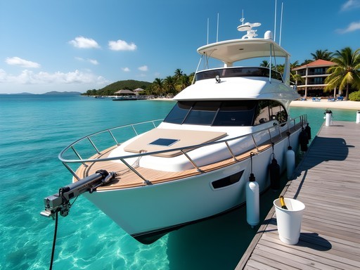 Luxury private dive boat moored at exclusive Harbour Village Beach Club in Bonaire