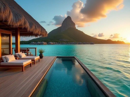 Maya Gordon on private deck of premium overwater bungalow in Bora Bora