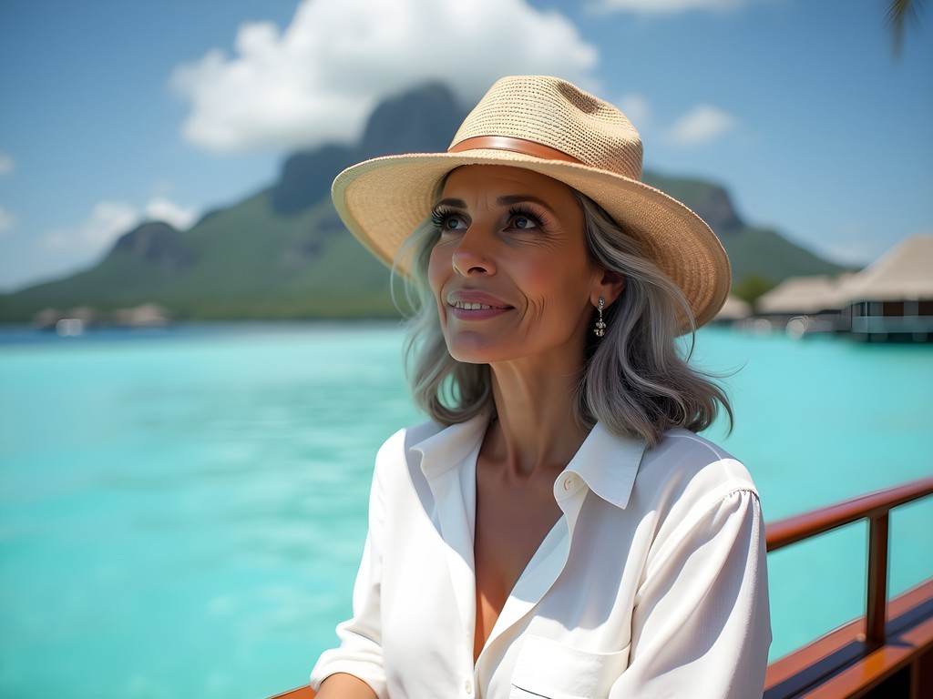 Luxury travel blogger enjoying a private lagoon excursion in Bora Bora