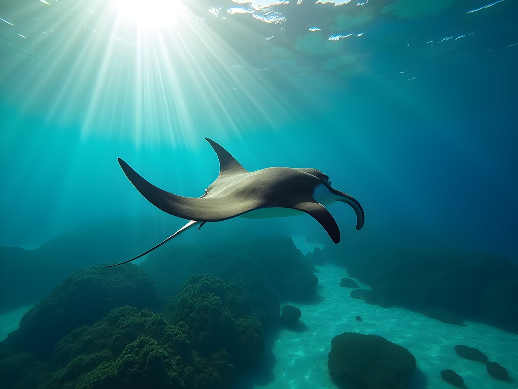Swimming with graceful manta rays in Bora Bora's crystal clear lagoon