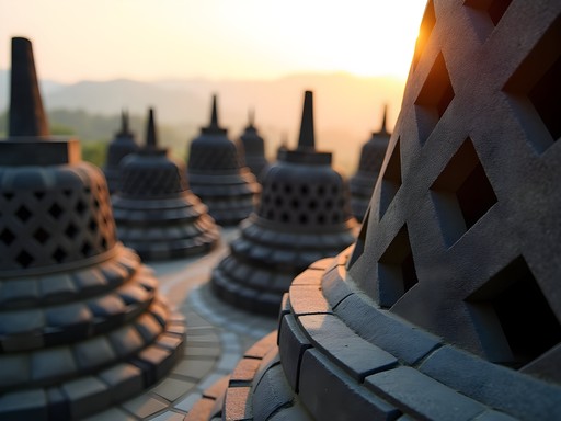 Close-up of Borobudur's architectural patterns showing mathematical precision