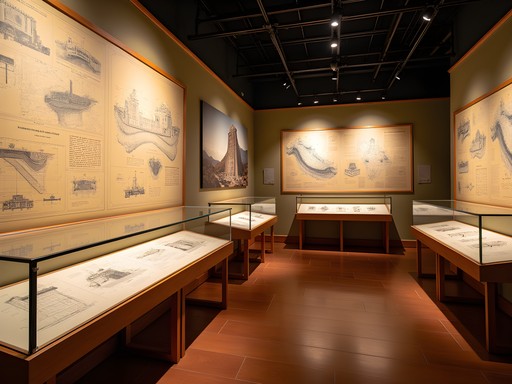 Engineer examining historical Hoover Dam blueprints in Boulder City Museum