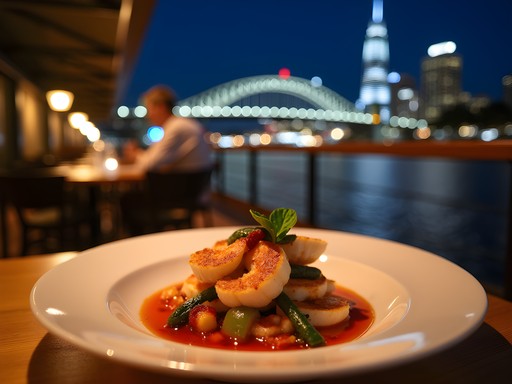 Elegant riverside dining with Brisbane city lights at Otto Restaurant