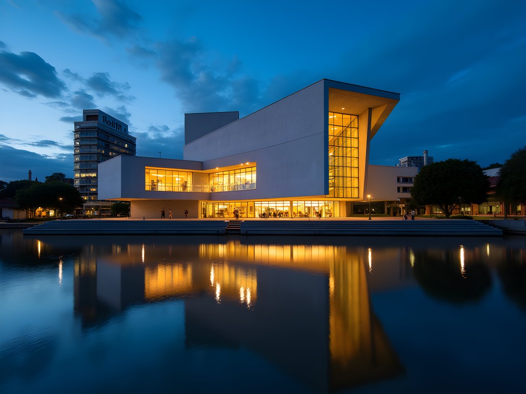 Gallery of Modern Art (GOMA) in Brisbane with dramatic lighting and contemporary architecture