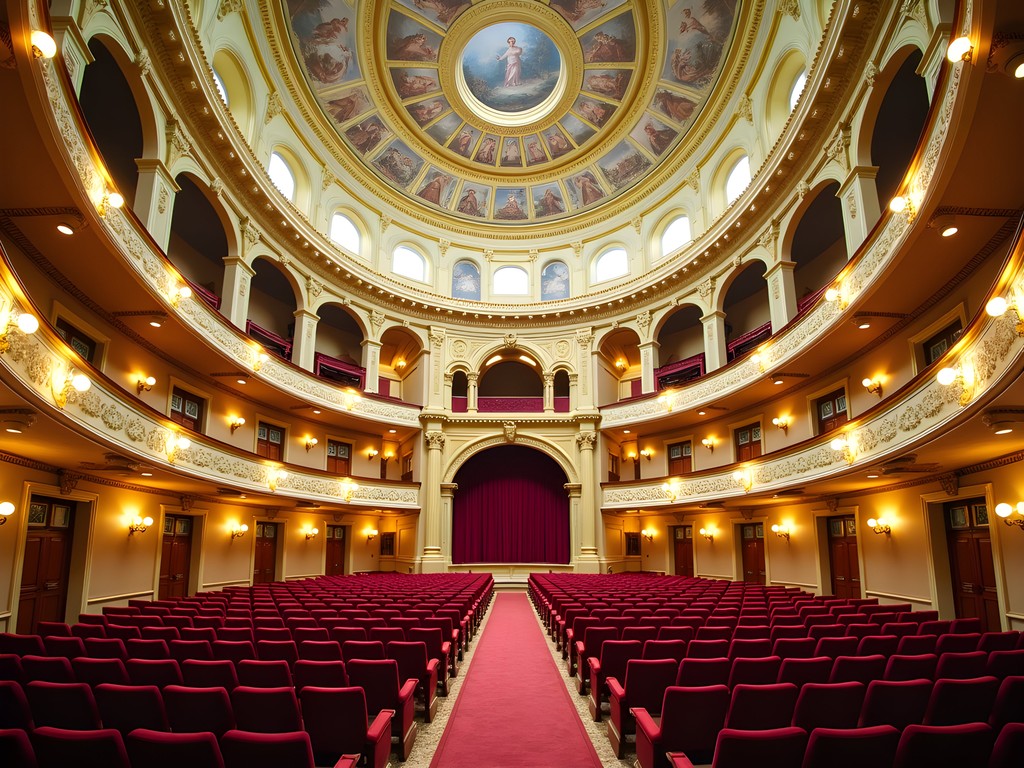 Opulent interior of the Romanian Athenaeum concert hall in Bucharest