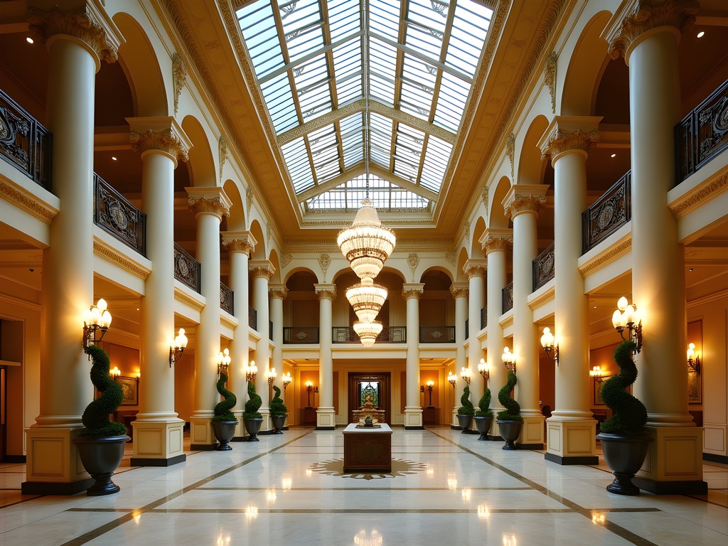 Ornate Art Nouveau lobby of Four Seasons Gresham Palace Budapest with chandelier and marble details