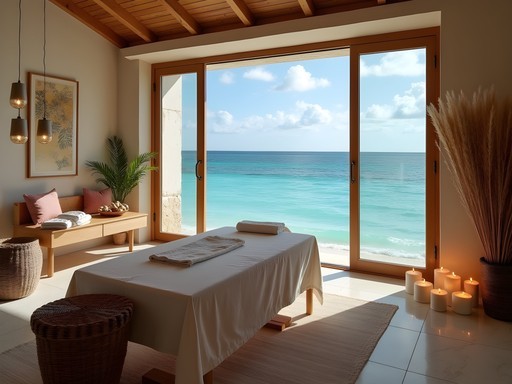 Maya-inspired luxury spa treatment room overlooking the Caribbean Sea