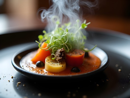 Elegant molecular gastronomy presentation of traditional Mexican ingredients