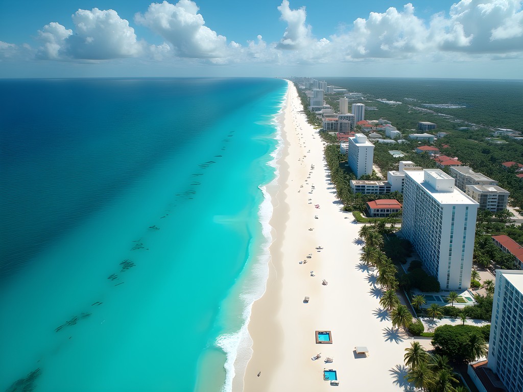 Aerial view of Cancun's Platinum Coast showing turquoise waters and white sand beaches
