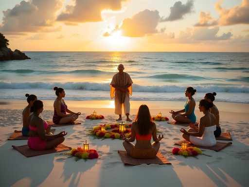 Sunrise gratitude ceremony on the beach at Chablé Maroma