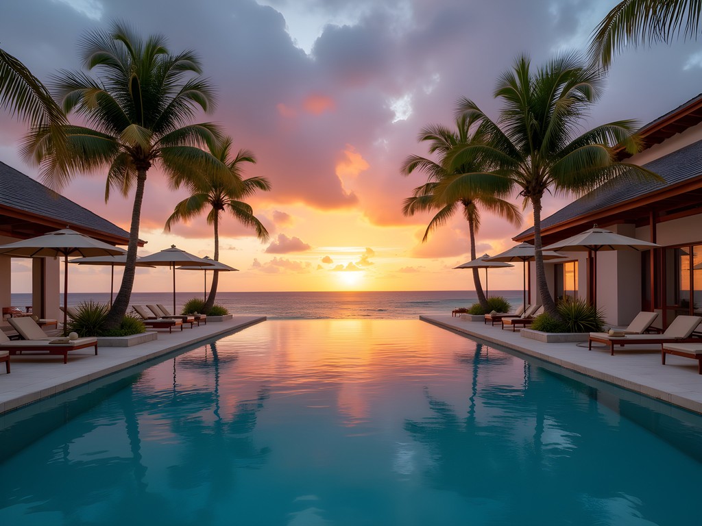 NIZUC Resort infinity pool at sunset with ocean view