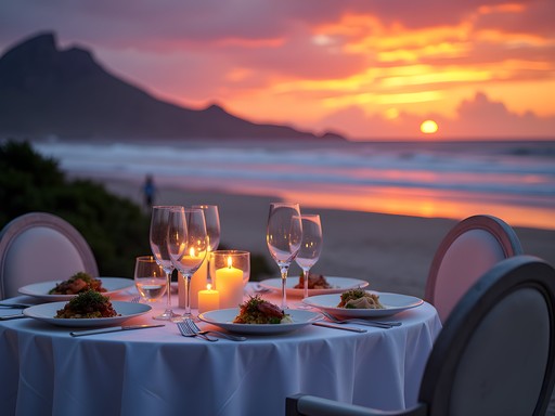 Exclusive private dining setup on Clifton Beach at sunset in Cape Town