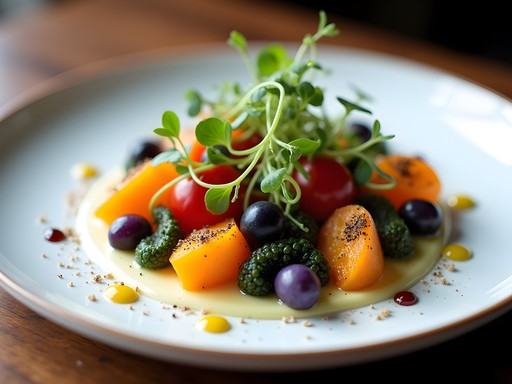 Elegantly plated seasonal dish at Herons restaurant in Cary with edible flowers and artistic presentation