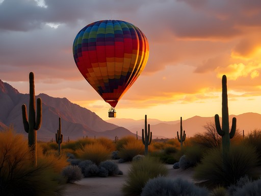Luxury hot air balloon experience over Sonoran Desert at sunrise near Chandler, Arizona