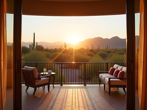 Luxury resort balcony view of Arizona sunrise over Sonoran Desert