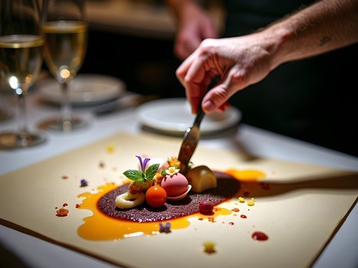 Elaborate dessert presentation at Alinea restaurant in Chicago