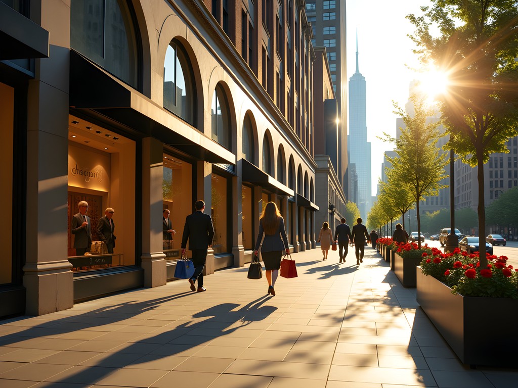 Elegant storefronts along Chicago's Magnificent Mile shopping district