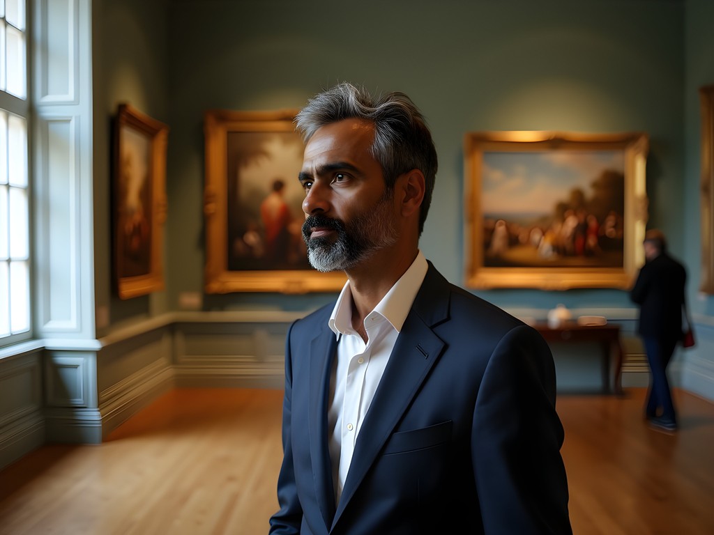 Visitor viewing classical paintings in Cincinnati Art Museum gallery with natural light