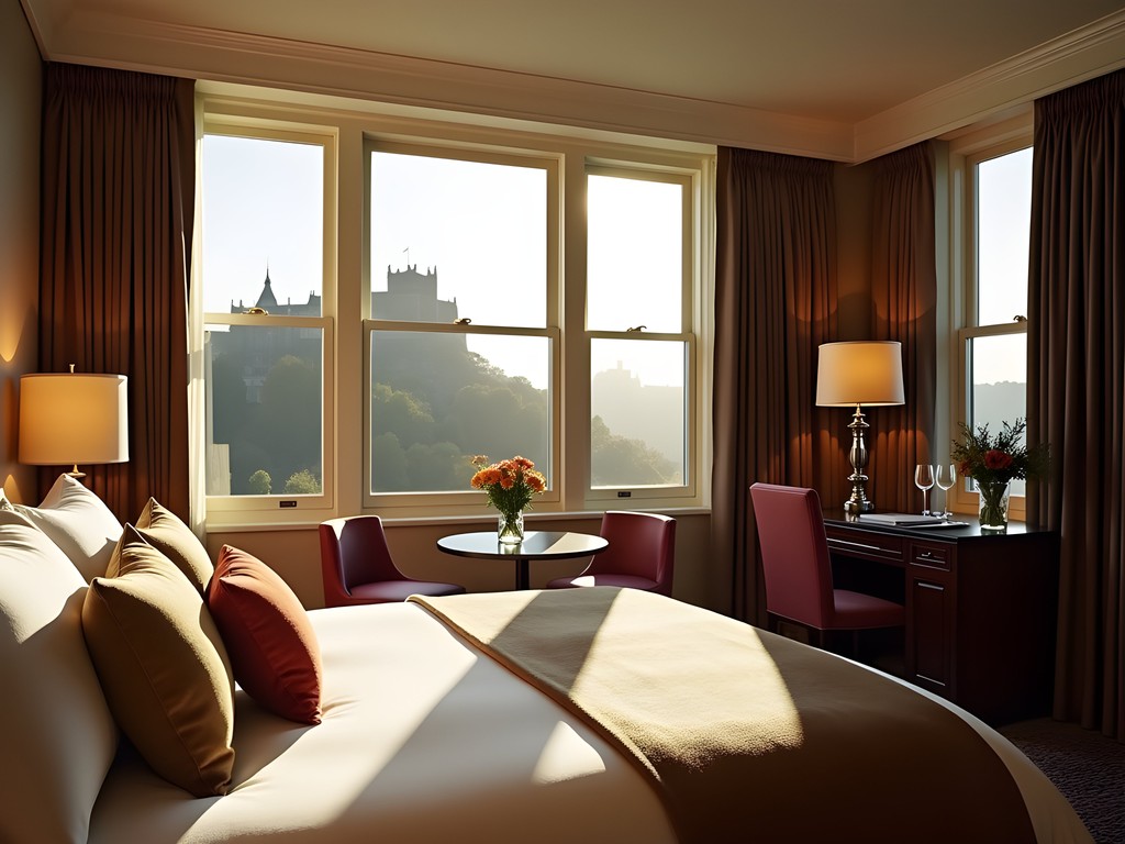 Luxury suite view of Edinburgh Castle from The Balmoral Hotel