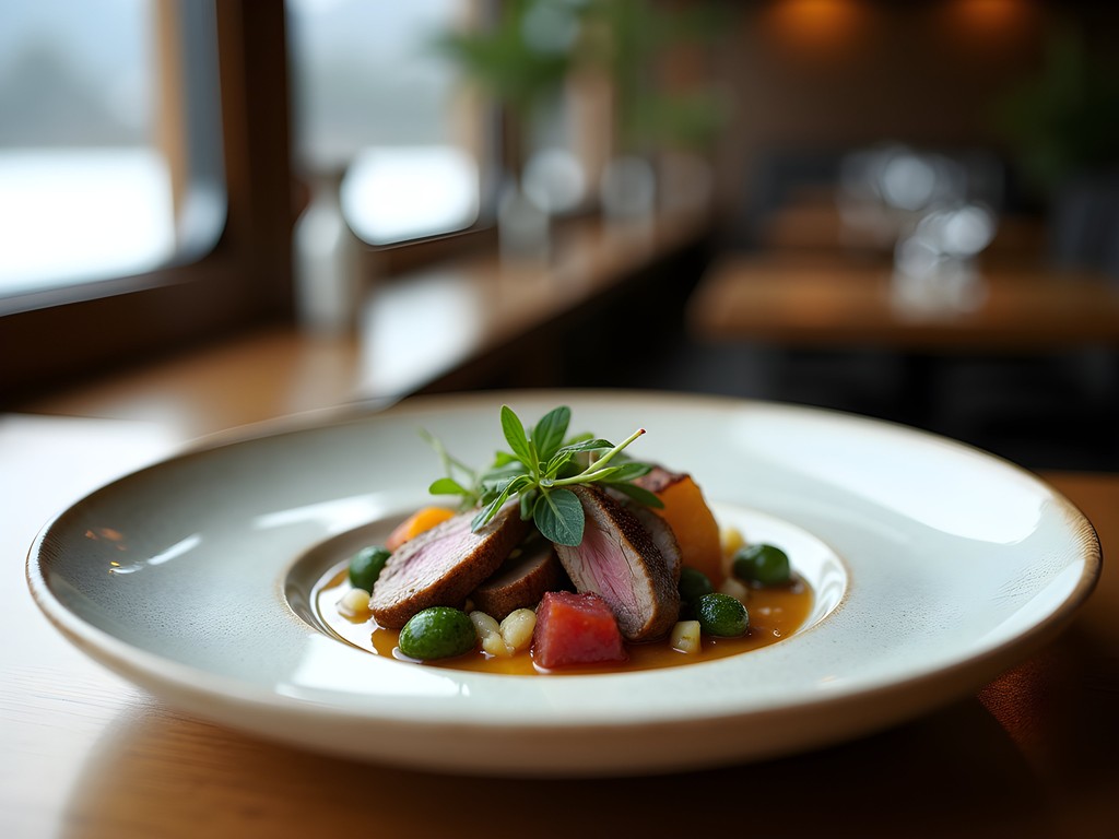 Elegant presentation of traditional Norwegian cuisine featuring local ingredients at a luxury restaurant