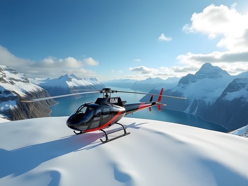 Luxury helicopter landed on glacier overlooking Norwegian fjords