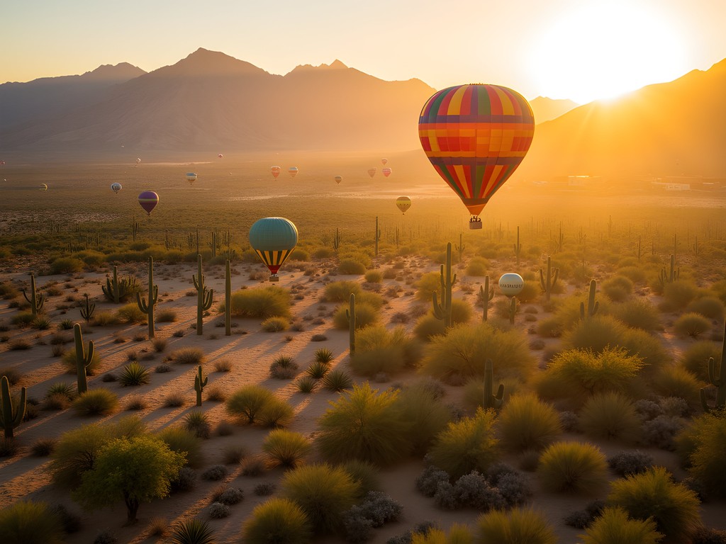 Luxury hot air balloon experience over Glendale's Sonoran Desert at sunrise