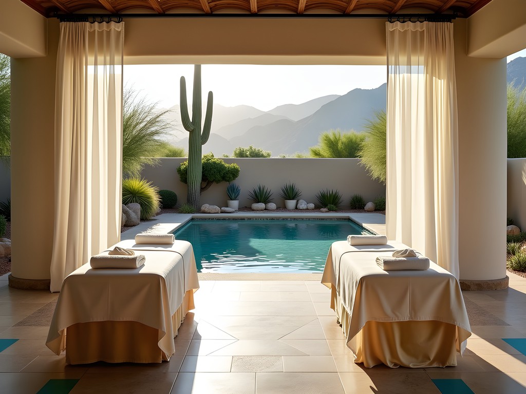 Luxury outdoor spa treatment area in Glendale resort with mountain views