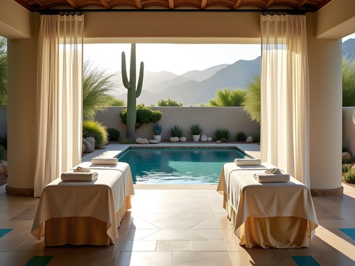 Luxury outdoor spa treatment area in Glendale resort with mountain views