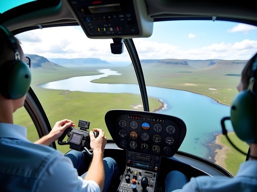 View from helicopter cockpit over Iceland's Golden Circle landscape