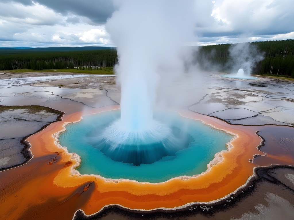 Aerial view of Strokkur geyser erupting in Iceland's Golden Circle