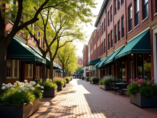 High Point North Carolina downtown area in spring with blooming dogwood trees