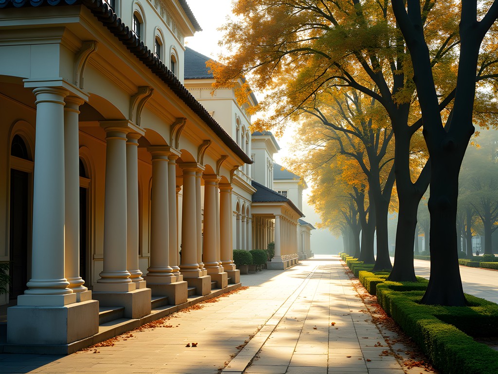 Historic colonial buildings on tree-lined avenue of Shamian Island, Guangzhou