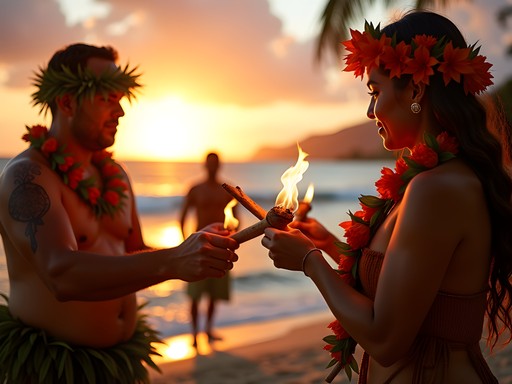 Exclusive private Hawaiian cultural ceremony at sunset on a secluded beach