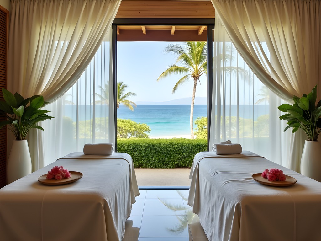 Luxury open-air spa treatment room with ocean views at Turtle Bay Resort Honolulu