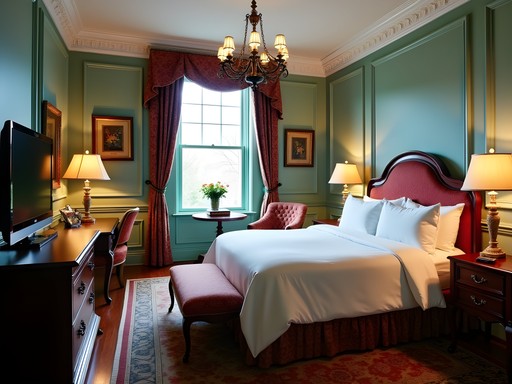 Luxury boutique hotel suite in Independence Missouri with period architecture