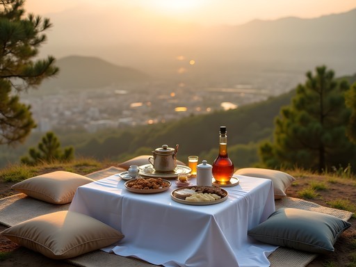 Luxury picnic setup on secluded Margalla Hills viewpoint overlooking Islamabad