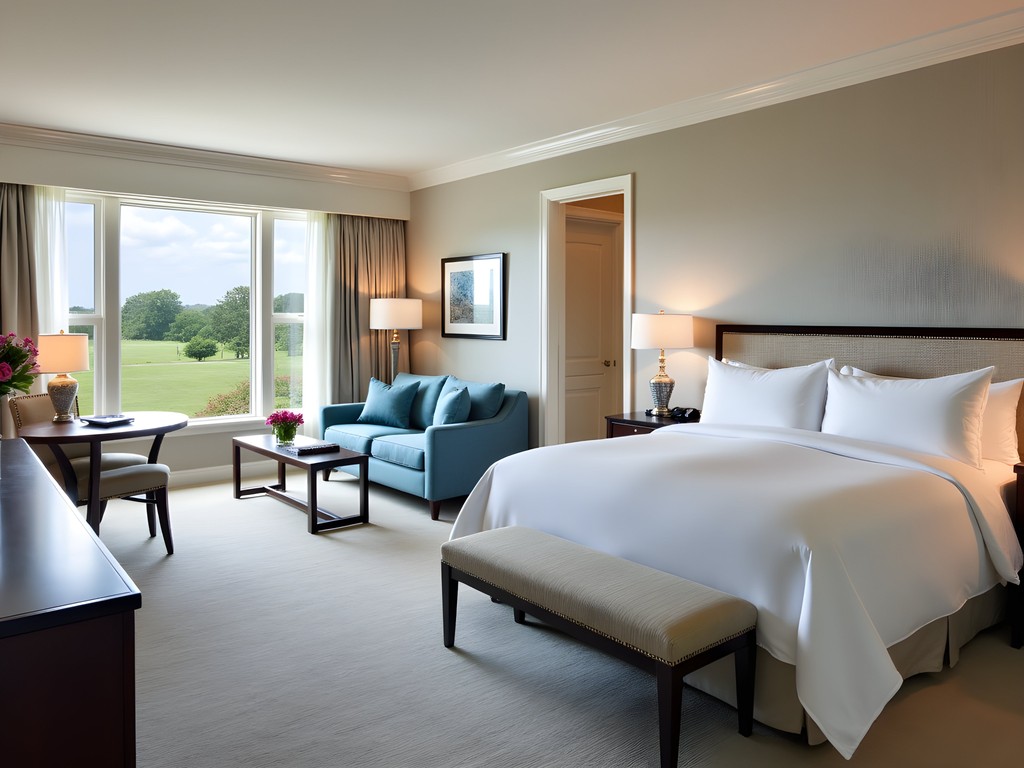 Elegant hotel suite at The Hotel at Avalon in Johns Creek with sophisticated decor and amenities