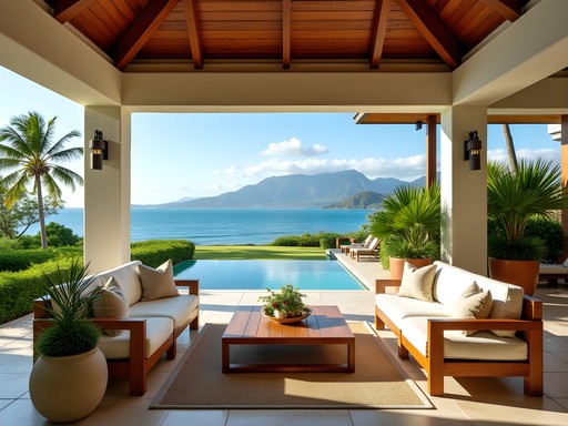 Luxury Hawaiian lanai overlooking Kaneohe Bay with comfortable seating and ocean views