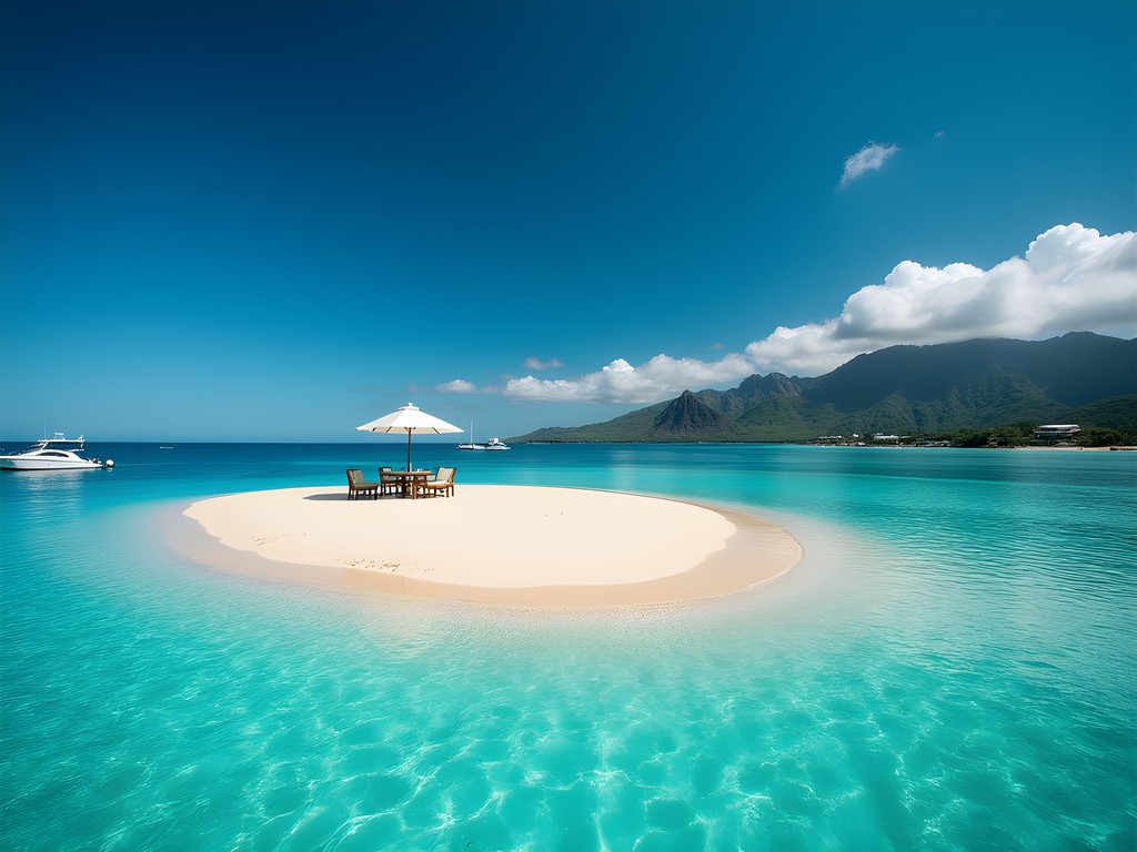 Exclusive sandbar experience in middle of Kaneohe Bay with private boat and luxury setup