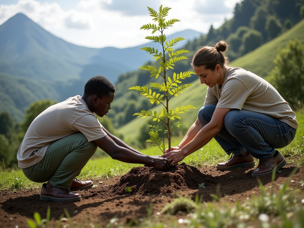 Community tree planting initiative with local farmers near Volcanoes National Park